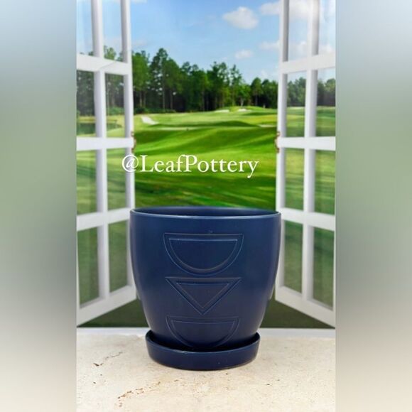 Mandy Blue Ceramic Planter Pot with Saucer Attached - Picture 6 of 10